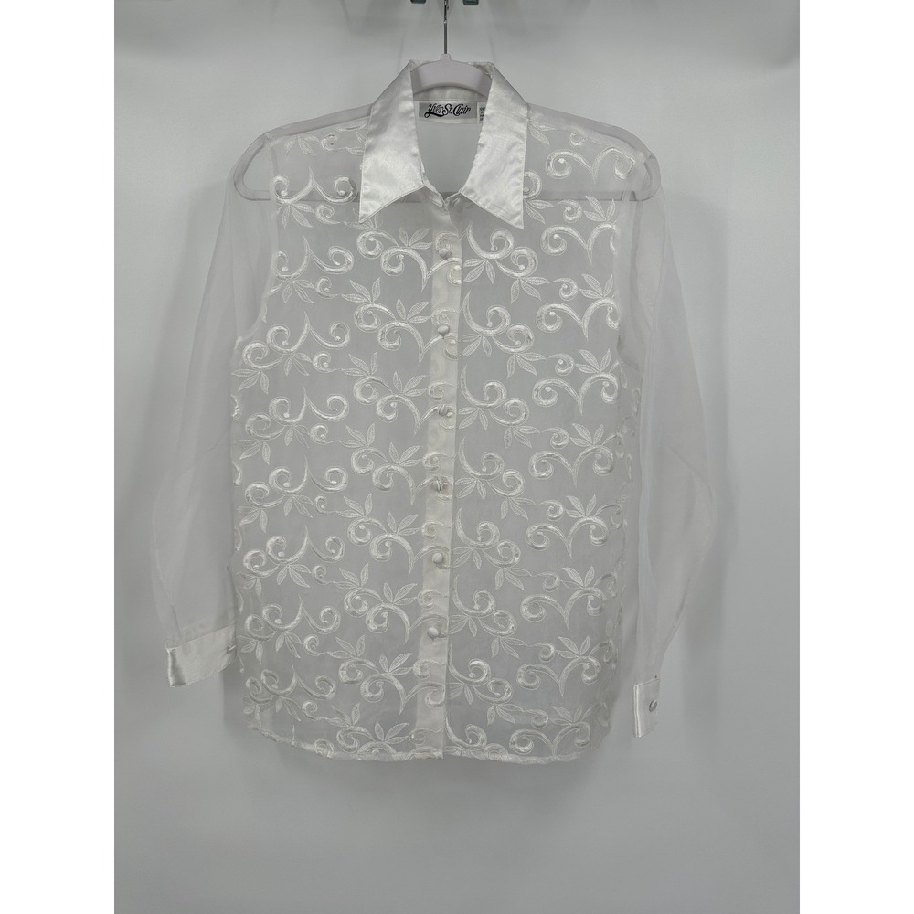 Womens Sheer Coquette Regency Top Size M Embroidered Romantic Victorian Ethereal